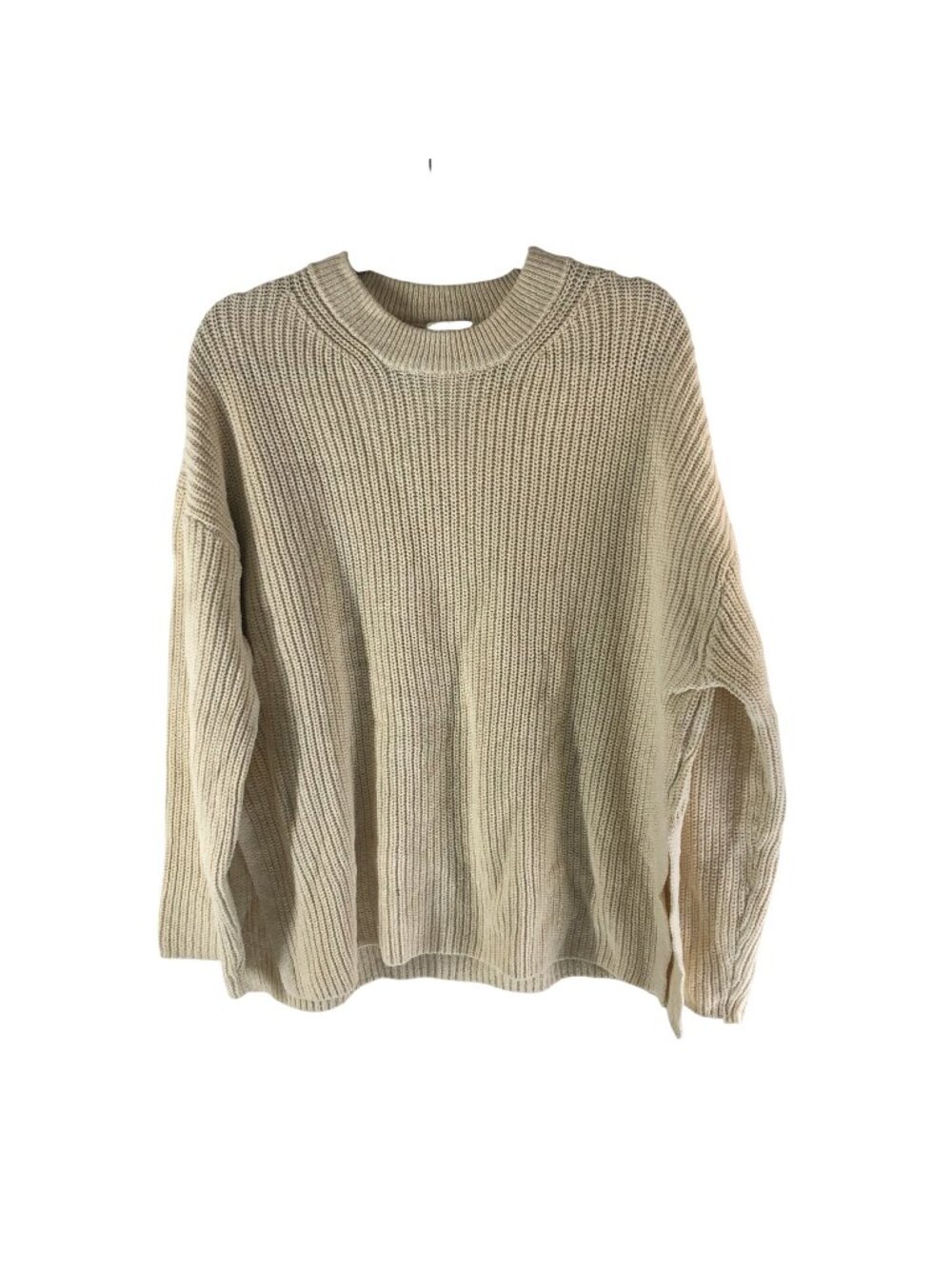 H&M Ivory Oversized Knit Sweater Medium Cotton Blend Boxy Side Slits Chunky Knit